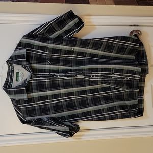 Short sleeve mens button down plaid shirt, XL